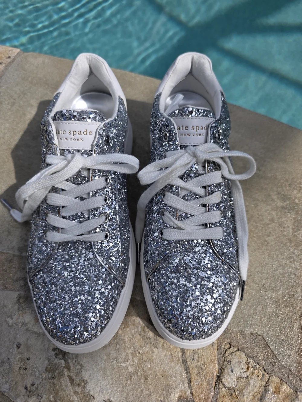 Kate Spade NY Lift Sneakers Silver Glitter Size 9 Sparkle Fashion Sneakers